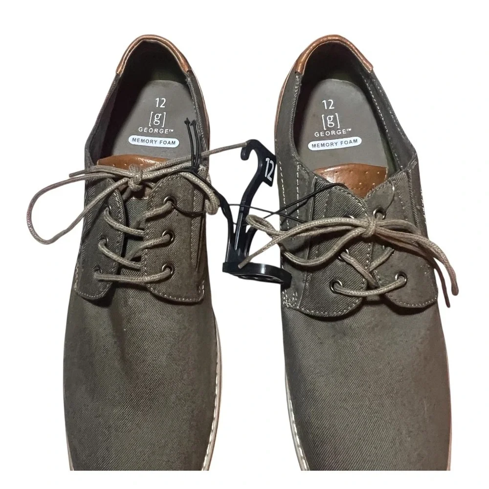 George Mens Dress‎ Shoes Size 12M Brown Fabric Upper Memory Foam Oxfords NEW